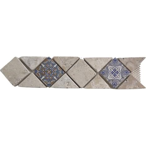 Listel aus natürlichem Travertin - ALBEDO PIERRE - AL-057 - 6x30,5x1 cm - Authentischer Stein - Mehrfarbig