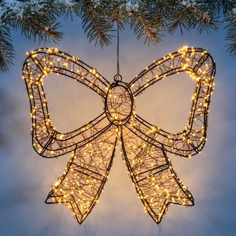 XL LED Metall Schleife schwarz zum hängen 46 cm mit Timer - 720 LED - Weihnachts Hängeleuchte extra warmweiß mit Stecker für Außen und Innen