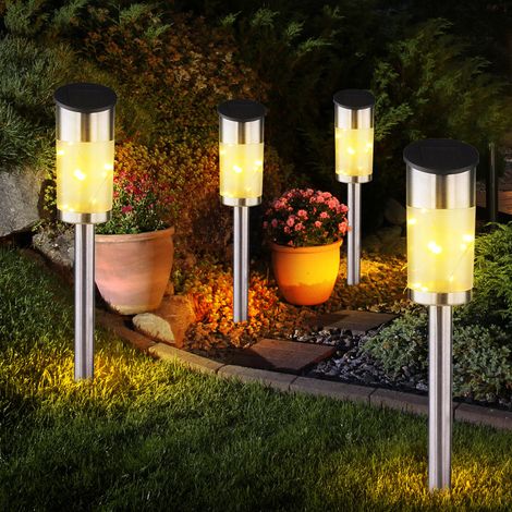 4er Set LED Solar Lampen Edelstahl Steck Strahler Garten Beleuchtung Außen Erdspieß Terrassen Lampen