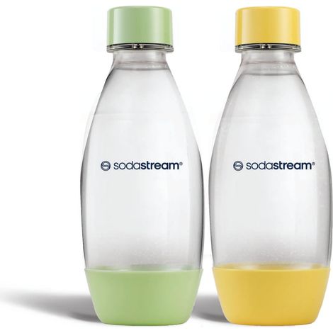 SodaStream DuoPack - Confezione da 2 linguette in plastica, 0,5 l, lavabili in lavastoviglie, colore: verde e giallo