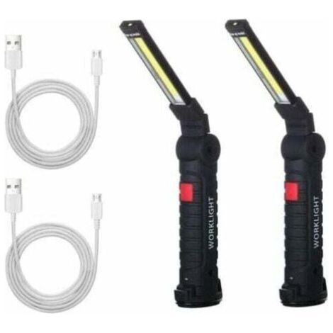 2 X Lampe De Travail Cob Baladeuse Led Rechargeable Lampe Atelier Cob Torche Lampe De Poche Lampe De Travail Baladeuse Led Avec Base Magnétique Lampe D'Inspection Pour Randonnée, Camping (1/5)