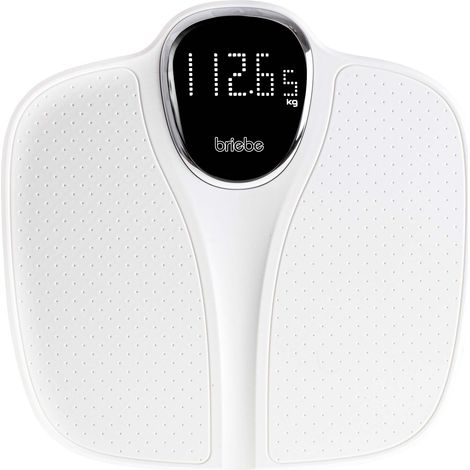 Briebe SC1125W Báscula de Baño Digital, Alta Precisión 180Kg, Pantalla LCD Apagado Automático, Antideslizante  Blanco