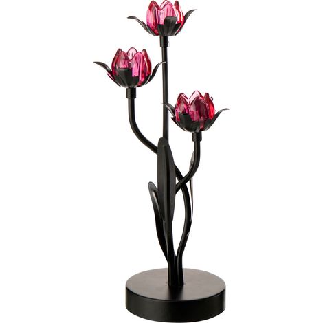 Lampe à Poser à LED "Fleur" 36cm Noir & Rose (1/4)