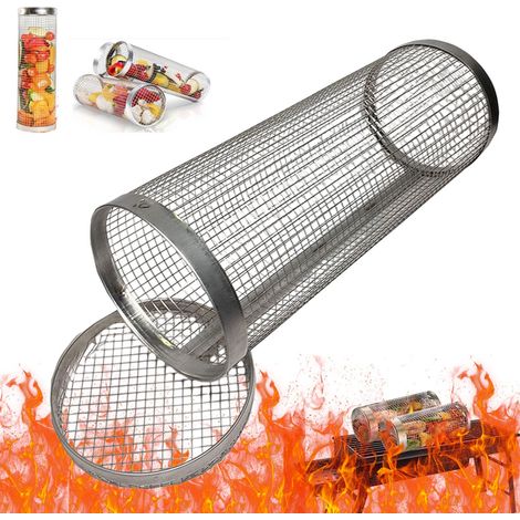 Rollbarer Grillkorb – Zylindrischer Grillkorb aus Metallgewebe – Tragbarer Grill – Runder Grillkorb – Geeignet für Grillabende im Freien (1/5)