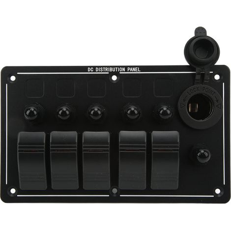 Panneau d'interrupteurs à bascule à 5 voies 12-24 V Marche/Arrêt en aluminium avec indicateur LED rouge pour voiture, camion, camping-car, yacht, UTV (1/5)