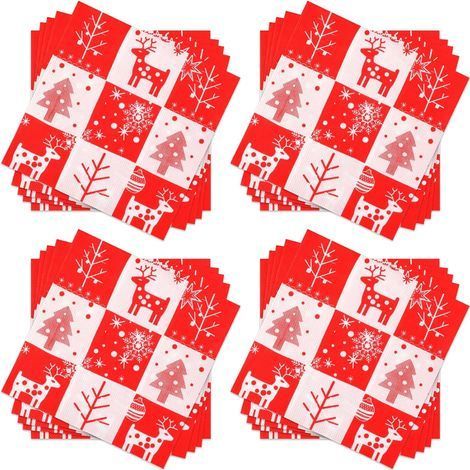 60Pièces Serviettes de Noël Jetables, Serviettes Cocktail Sapin de Noël et Renne De Noël Serviette de Table Papier Noel Serviettes Décoratives pour Fournitures de Fête de dîner de Noël, 33x33cm (1/5)