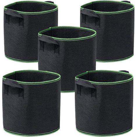 Lot de 5 sacs de culture en feutre - 50 x 30 cm (15 gallons) - Respirants - Idéaux pour la culture en intérieur et extérieur - Potager (1/5)