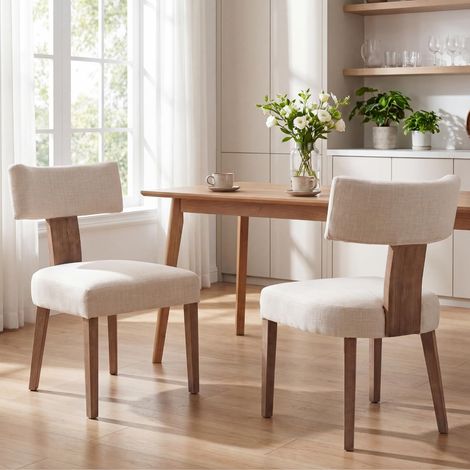 Wahson Silla de Comedor Juego de 2 en Madera Sillas Rústicas Tapizadas Sillas de Cocina Sencillas para Comedor Salón, Beige