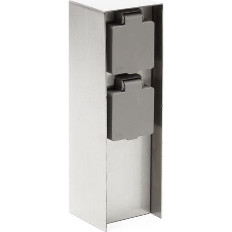 Wiltec Multiprise de jardin double – 2 prises – 70 x 70 x 230 mm – Design colonne d’énergie – en Acier affiné inox – Borne de jardin pour Utilisation extérieure IP44 Outdoor