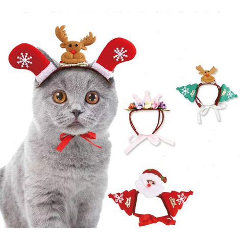 Lot de 4 serre-têtes avec couronne de bonhomme de neige, Père Noël et renne, bandeau de Noël, décoration chat pour le Nouvel An, taille S, 4 modèles (1/5)