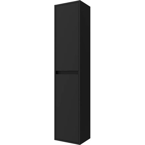 Colonna bagno sospesa 140 cm nero satinato ripiani regolabili Gaya