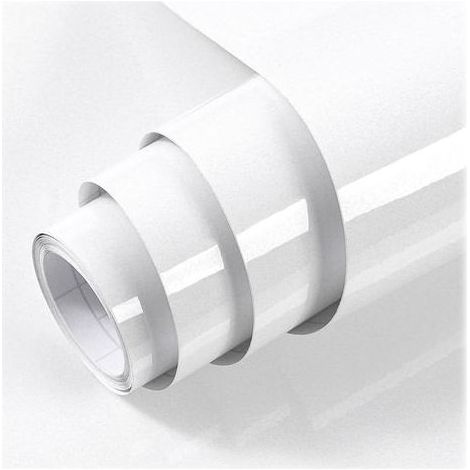 Papier adhésif pour meuble blanc brillant 40x300cm – Imperméable vinyle autocollant – Pour surfaces lisses et plates – Facile à nettoyer (1/5)