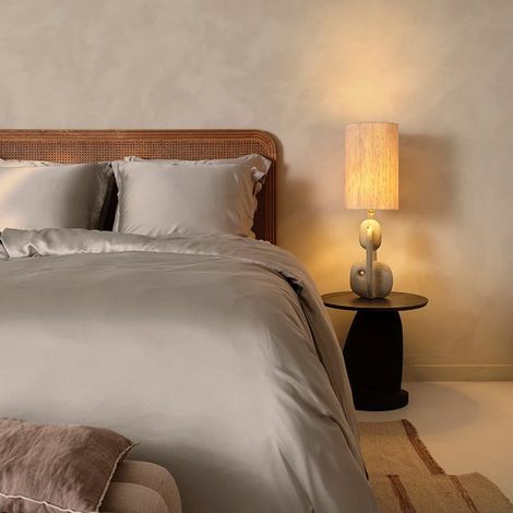 Housse de couette en satin de lyocell Lyocell, thermorégulatrice et respirante - Taupe - PANGIVO