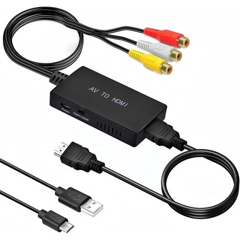 Convertitore da RCA a HDMI, adattatore convertitore video e audio da RCA composito CVBS AV a HDMI 1080P, adatto per TV/PS2/Xbox/SNES/VHS/VCR (1/4)