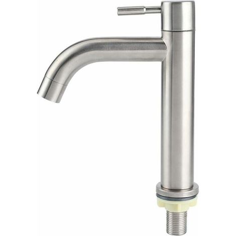 Single Hole Large Basin Brushed Stainless Steel G1/2 Cold Water Tap (1/4)