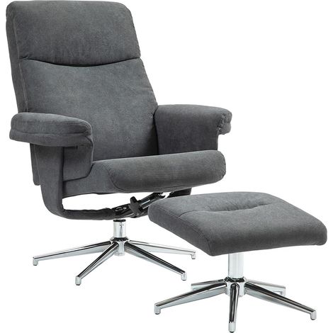 Relaxsessel mit Hocker, Gepolstert Fernsehsessel mit Liegefunktion, Liegesessel mit Samtoptik, bis150 kg belastbar, für Wohnzimmer, Schlafzimmer, Dunkelgrau