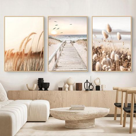 Poster Set Küstenstrand Seevogel Pampasgras Boho A 40x50cm (1/5)