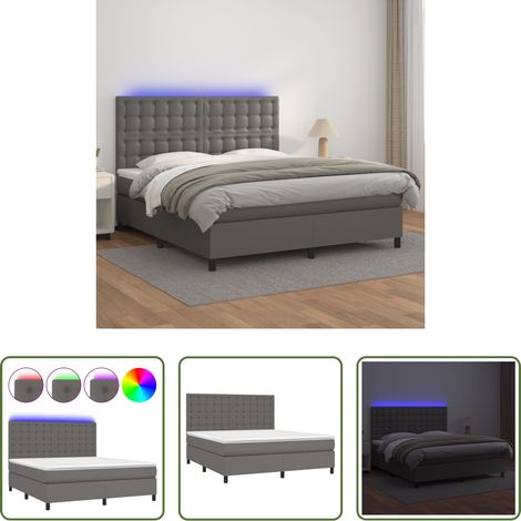 vidaXL LED-Bett -  Boxspringbett mit Matratze & LED Grau 160x200 cm Kunstleder (1/5)