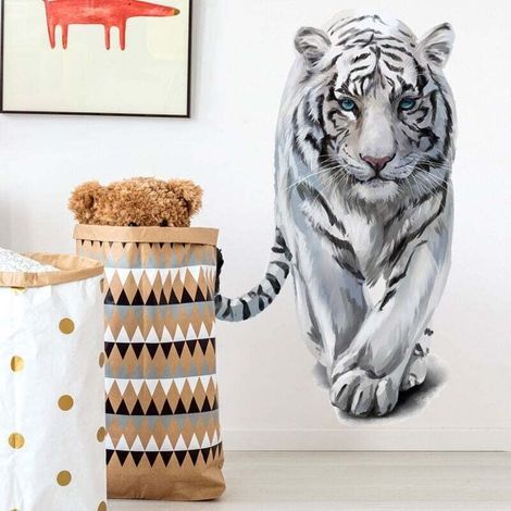 Adesivo murale a forma di tigre, pellicola decorativa adesiva per pareti, decorazione per soggiorno, ufficio e camera da letto. (1/4)