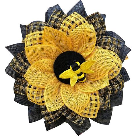 Décoration abeille pour porte d'entrée, décoration murale tournesol abeille artificielle, couronnes de Pâques rustiques pour fenêtre-AquaForge (1/5)