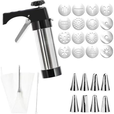 Seringue à Patisserie - Reutilisable Seringue à Garniture en Acier Inoxydable,Seringue à Gâteau Professionnelle en Acier Inoxydable,Kit Patisserie pour Cupcakes, Pâtisseries,Decoration Gatea (1/5)