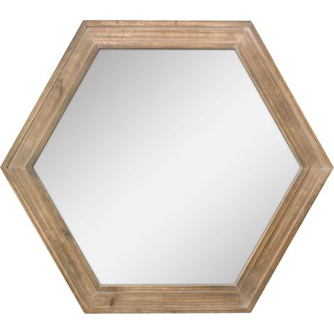 Miroir Mural Hexagonal décoratif de 61 cm avec Cadre en Bois Naturel et Support de Suspension attaché, décoration Rustique pour Salon, Salle de Bain, Chambre à Coucher et entrée (1/5)