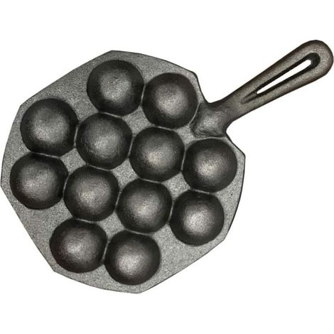 Poêle à takoyaki en fonte épaissie 12 cavités, surface antiadhésive sans revêtement, induction et gaz, polyvalente (1/5)