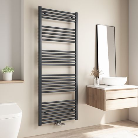 Radiateur de salle de bains Heilmetz 160x60cm Anthracite Sèche-serviette eau chaude Raccord Central 761W