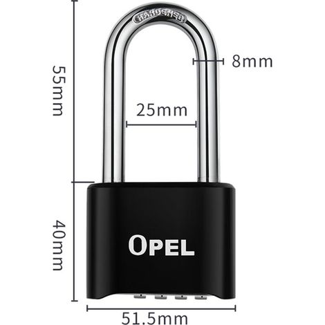 Cadenas Code 4 Chiffres, TONCHEAN 52mm Cadenas Extérieur Etanche, Robuste et Antivol, 8mm Loquet Cadenas à CombinaisonNoir, faisceau long-50mm