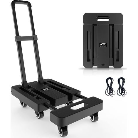500 lb Load Capacity Portable Folding Cart with 6 Wheels, Black (1/5)