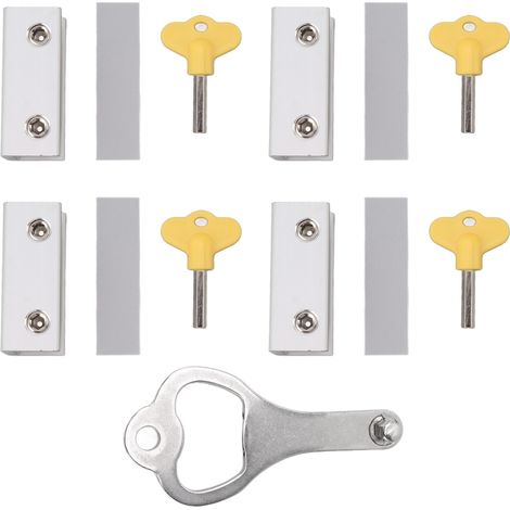 Ensemble de 4 butées de verrouillage de fenêtre en aluminium argenté, installation facile, coussinets de protection, accessoires de verrouillage de sécurité pour fenêtres coulissantes