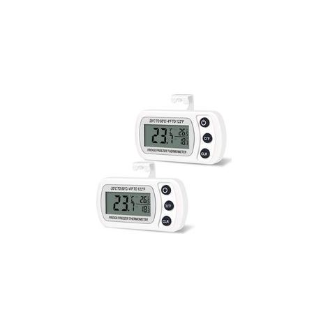 Termometro a 2 pezzi per frigoriferi con scomparto congelatore, temperatura digitale da -20 a 50 °C con gancio, display LCD di facile lettura, funzione di registrazione max/min (bianco) - Crezuo