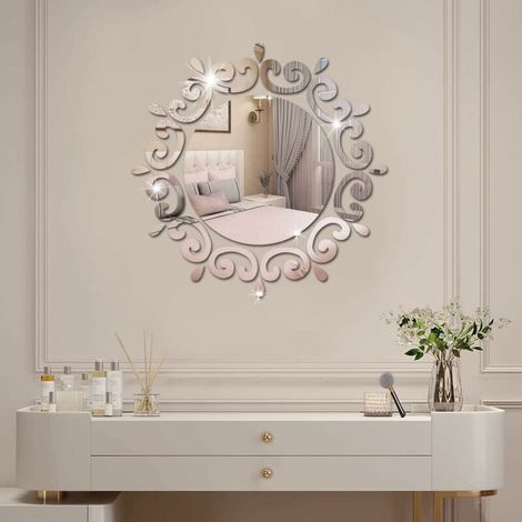 Miroir Adhésif Rond Rétrô - Décoration Murale DIY pour Chambre et Salon - Diamètre 60 cm - Autocollant Miroir Décoratif ×1