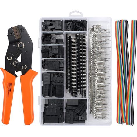 Dupont Pince à Sertir à Cliquet SN-28B Pinces avec Dupont Homme Femme épingle Kit de Connecteurs Broche 2.54mm Embouts Assortis Câble Plat à Douille Outil de Sertissage
