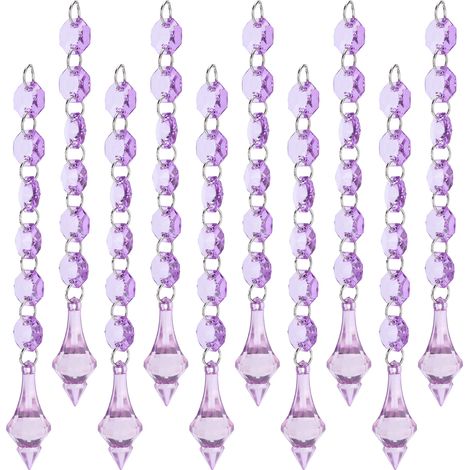 Lot de 10 pendentifs en acrylique de 15 cm, décorations lumineuses violettes pour lustres, fenêtres et sapins de Noël.