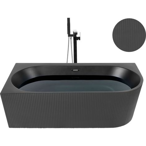 Vasca moderna angolare destra 170 x 80 cm Acrilico finitura scanalata Bagno Nero opaco Gocta (1/5)