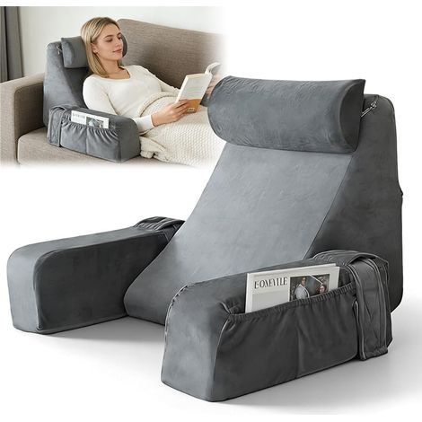 Coussin de lecture pour lit et canapé, coussin de dossier, lit pour adulte, avec accoudoirs amovibles et coussin de tête, coussin de soutien dorsal avec housse lavable pour lire, regarder la (1/5)