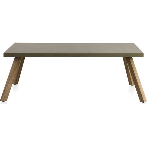 Table en bois d'acacia et plateau en ciment léger Duralcrete 200 x 90 cm, collection Atesso (1/5)