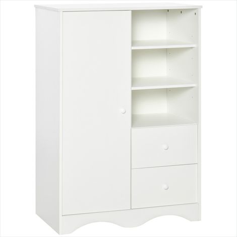Buffet Meuble de rangement blanc 5 étagères 2 tiroirs en MDF (1/5)