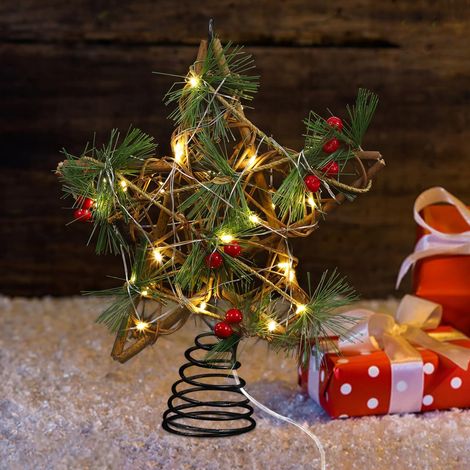 Étoile de sapin de Noël en bois avec lumières LED - 25 x 20 x 6 cm - Décoration de sapin de Noël (1/5)