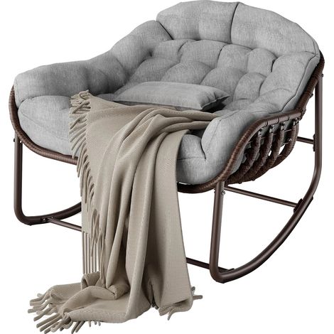 Chaise Balançoire en Œuf, Cadre en Acier Revêtu en Poudre, Confort Rembourré, Gris (1/2)