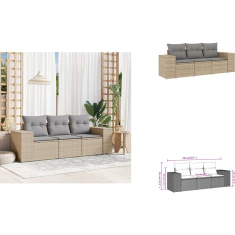 Salon de jardin avec coussins 3 pcs beige résine tressée - Ensemble Salon De Jardin - Meuble De Jardin - Salon Extérieur - Résine Tressée - Rotin Synthétique (1/3)