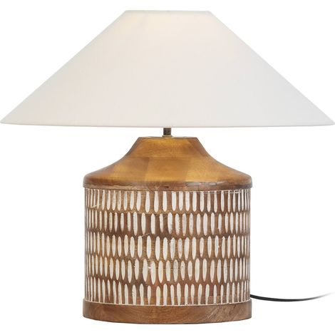Lampe de table bois naturel blanc lavage style contemporain - Bois naturel et blanc lavage (1/2)