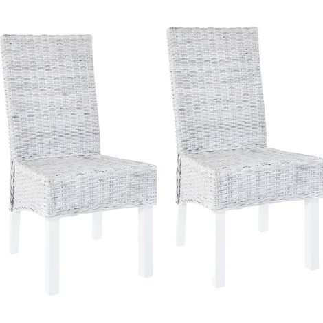 Chaises de salle à manger, lot de 2. Rotin Kubu brun clair et bois d'acajou
