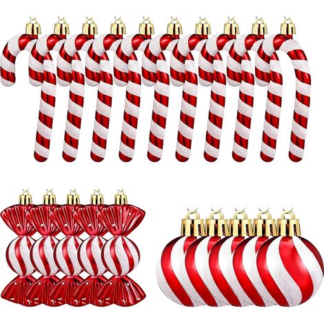20 Morceau Decoration Noel Sapin Set,Boule De Noel Rouge Sucre d'orge Deco,Décoration De Noël Boule Candy Cane per Sapin Blanc,Kit Decoration Noël Maison (1/5)