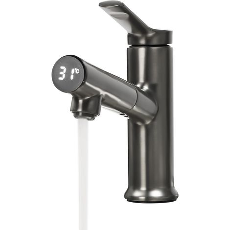 Robinet extractible 60 cm – Mitigeur monocommande, eau chaude et froide – Affichage LED numérique de la température – G1/2" – Pour salle de bains et cuisine (1/5)