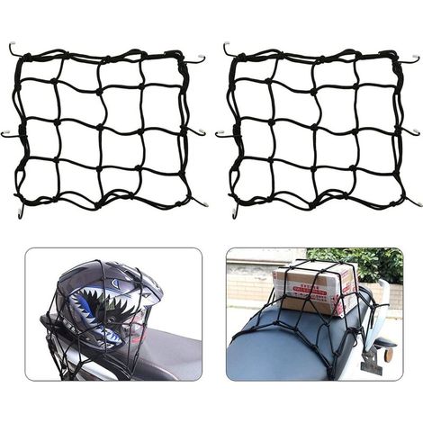 Filet à bagages extensible noir 28 x 28 cm, type araignée, lot de 2 avec 6 crochets pour moto, scooter, vélo, VTT (1/4)