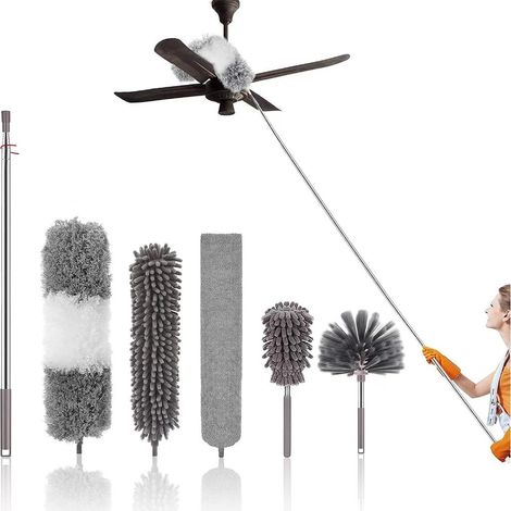 Lot de 6 plumeaux rétractables, tête de loup longueur 25-275 cm, plumeaux lavables en microfibre, plumeaux rétractables pour toiles d'araignées, ventilateurs de plafond, stores (1/5)