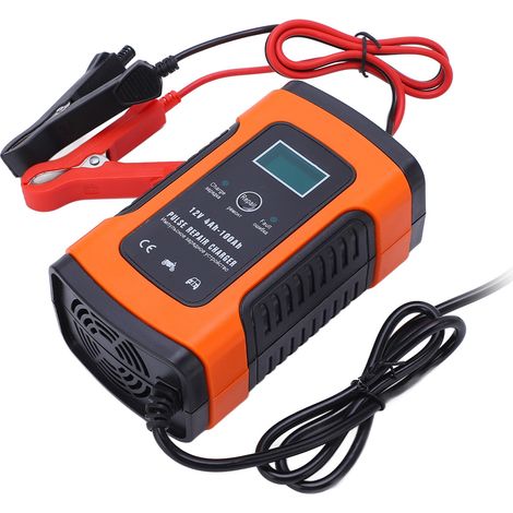 Chargeur de batterie intelligent automatique à 3 étapes avec écran LCD, chargeur multifonctionnel AC100-240V pour véhicules électriques, prise UE (1/5)
