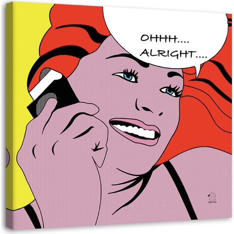 Tableau sur toile Femme pop art avec téléphone 40x40 (1/5)